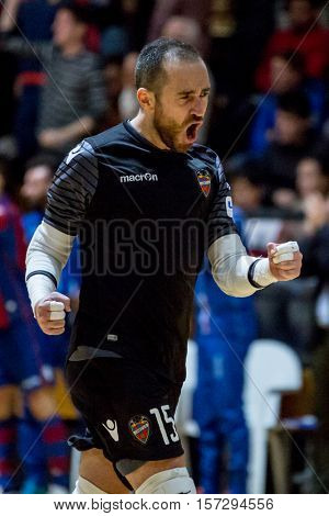 VALENCIA, SPAIN - NOVEMBER 8th: Yeray celebrates a goal during Spanish King Cup match between Levante UD FS and FC Barcelona at Cabanyal Stadium on November 8, 2016 in Valencia, Spain