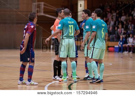 VALENCIA, SPAIN - NOVEMBER 8th: Players during Spanish King Cup match between Levante UD FS and FC Barcelona at Cabanyal Stadium on November 8, 2016 in Valencia, Spain