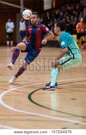 VALENCIA, SPAIN - NOVEMBER 8th: Cecilio with ball during Spanish King Cup match between Levante UD FS and FC Barcelona at Cabanyal Stadium on November 8, 2016 in Valencia, Spain