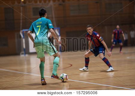 VALENCIA, SPAIN - NOVEMBER 8th: Dyego with ball during Spanish King Cup match between Levante UD FS and FC Barcelona at Cabanyal Stadium on November 8, 2016 in Valencia, Spain