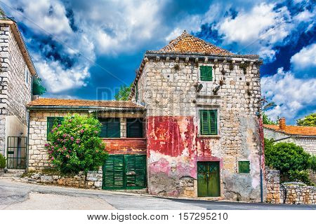 View at dramatic colorful scenery in small picturesque village in Croatia, Europe.