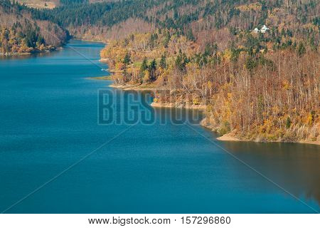 Panoramic view of Lokvarsko lake, beautiful mountain autumn landscape, Lokve, Gorski kotar, Croatia