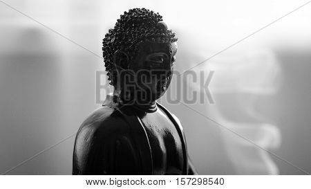 Decorative Buddha Statue, Buddha In The Background Of Incense, Shakyamuni Attained Enlightenment. Th