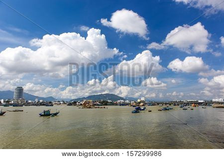 A view over the river harbour in Nha Trang Vietnam.