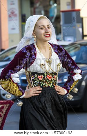 QUARTU S.E., ITALY - September 17, 2016: Parade of Sardinian costumes and floats for the grape festival in honor of the celebration of St. Helena. - Sardinia