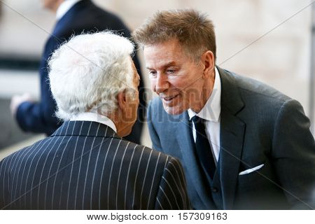 NEW YORK-MAY 5: Calvin Klein (R) and Ralph Lauren at the ribbon cutting ceremony for the Anna Wintour Costume Center Grand Opening at the Metropolitan Museum of Art on May 5, 2014 in New York City.
