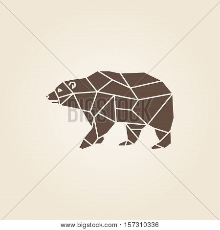Brown bear abstract geometric polygon vector. Low poly grizzly sign logo.