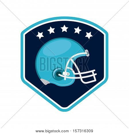 american football blue helmet in badge over white background. colorful design. vector illustration