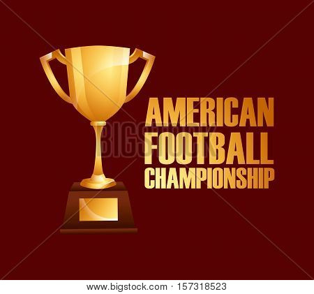 american football championship with gold trophy over red background. colorful design. vector illustration