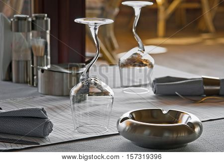 Empty wineglass in restaurant on a table