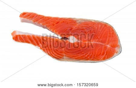 raw salmon steak isolated on white background. Salmon steak red fish