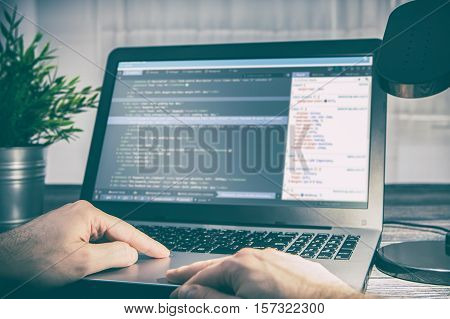 coding code program programming compute coder work write software hacker develop man concept - stock image