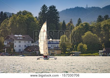 Sailing On Worthersee, Carinthia, Austria With Trimaran