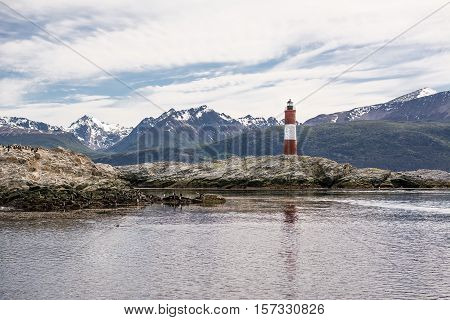 Lighthouse Les eclaireurs in Beagle Channel near Ushuaia