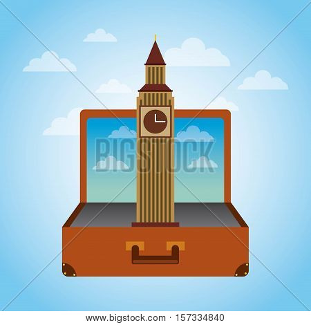 brown suitcase with iconic momument of london. over sky background. vector illustration