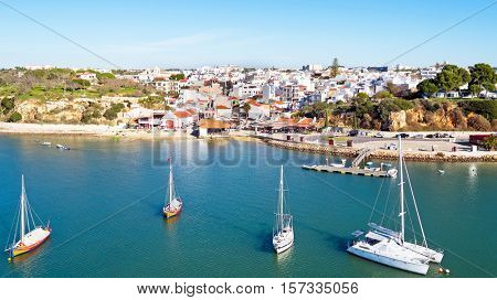 Aerial from the village Alvor in the Algarve in Portugal