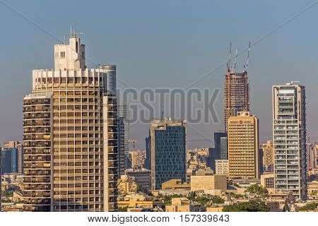 TEL AVIV, ISRAEL - JUNE 18, 2015: Aerial view of the city buildings and houses.