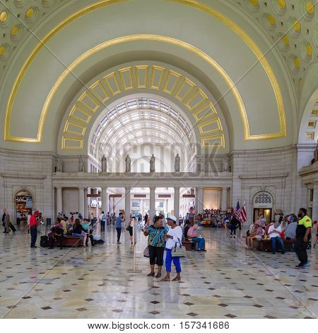 WASHINGTON D.C.,USA - AUGUST 17,2016 : The interior of Union Station, the historic train and bus station in Washington D.C.