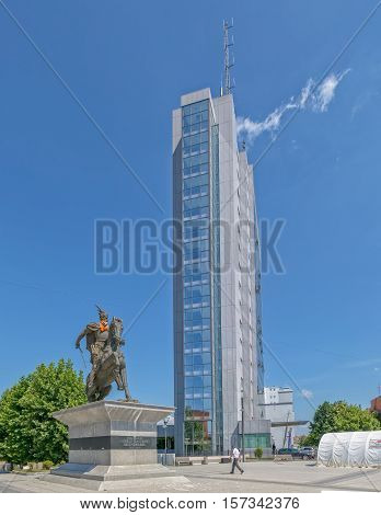 PRISTINA, KOSOVO - JULY 01, 2015: Scanderbeg statue on square named after him in city center.