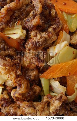 Chinese Food. Hot Dry Veal With Vegetables