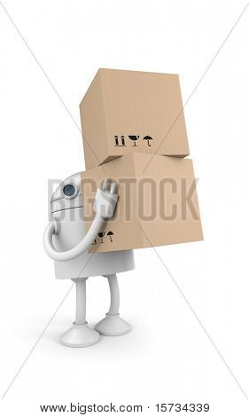 Robot with cardboard boxes