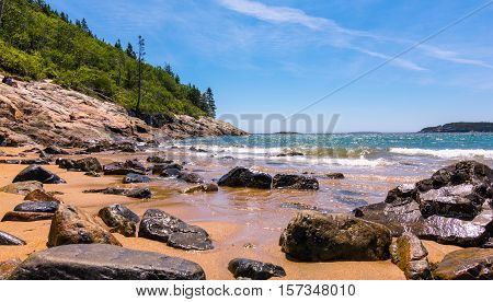Shoreline at Sand Beach Acadia National Park. Maine New England