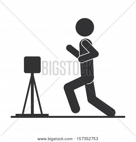 monochrome silhouette with man athletics and hurdles vector illustration