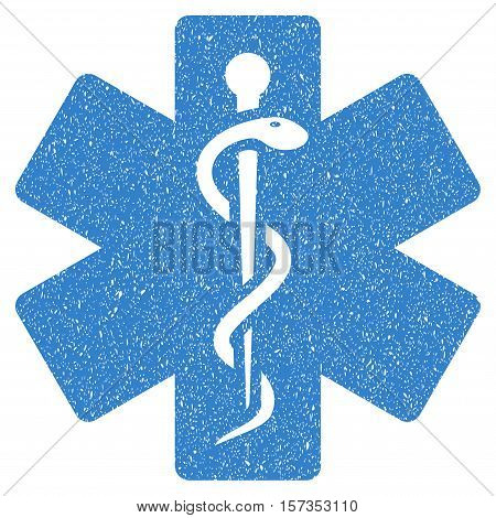 Medical Life Star grainy textured icon for overlay watermark stamps. Flat symbol with dust texture. Dotted vector cobalt ink rubber seal stamp with grunge design on a white background.