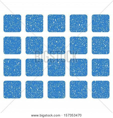 Square Grid grainy textured icon for overlay watermark stamps. Flat symbol with dirty texture. Dotted vector cobalt ink rubber seal stamp with grunge design on a white background.