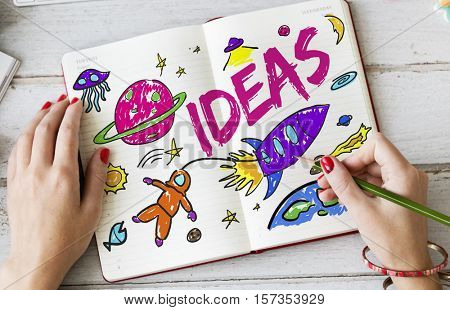 Kids Imagination Space Rocket Joyful Graphic Concept