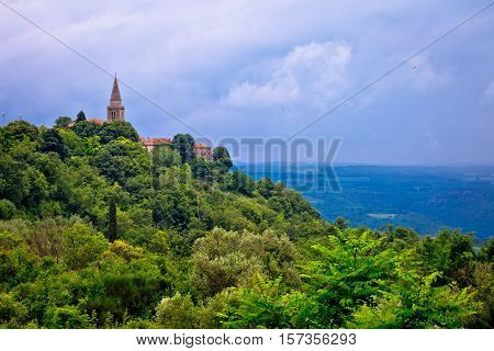 Idyllic hill village of Groznjan view landscape and architecture of Istria Croatia