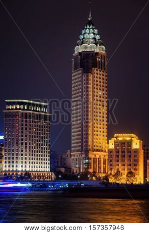 Night View Of Skyscraper And Old Buildings On The Bund (waitan)
