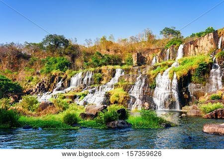 Amazing View Of Natural Cascading Waterfall In Autumn