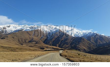 Snowy mountain road to Cardrona, Wanaka , New Zealand