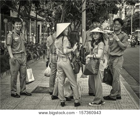 Vietnamese students on Nha-Trang streets. Vietnam, May of 2016