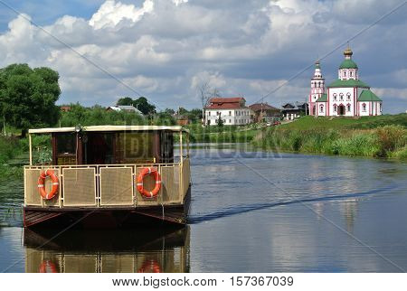 Suzdal, Russia. Church of Elijah Prophet Ivanova grief in Suzdal, in bend of Kamenka river, opposite Suzdal Kremlin. Gold ring of Russia. Orthodox architecture