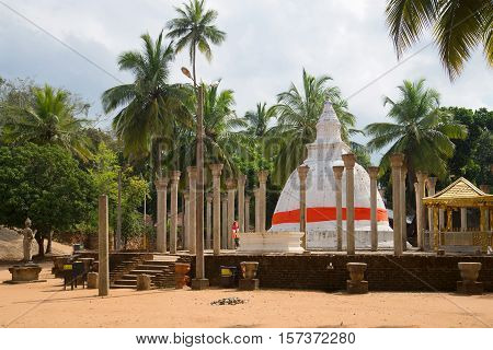 One of the old Buddhist temples Ambasthala Dagoba on mango plateau. Mihintale, Sri Lanka
