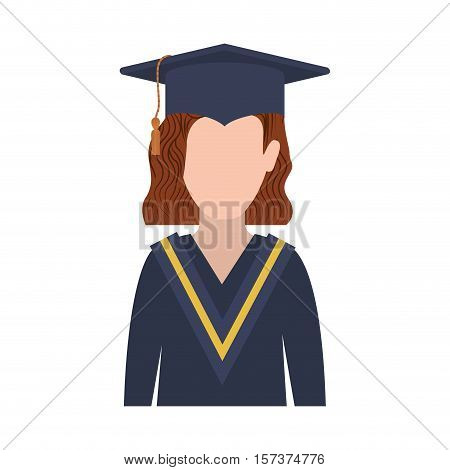 half body woman with graduation outfit and redhair vector illustration