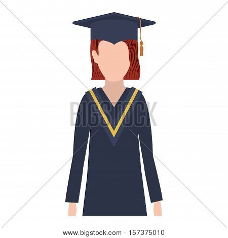 half body woman with graduation outfit and straigth redhair vector illustration