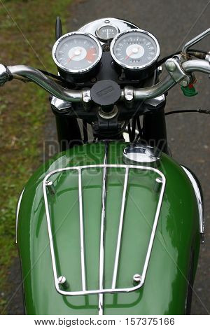 Triumph TR6 Trophy 1967, Photographed at Coleford Carnival of transport, England. 11th April 2009 (fuel tank, rack)