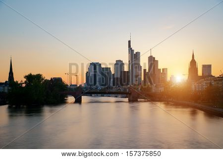 Frankfurt am main urban skyline with skyscrapers building at night in Frankfurt Germany