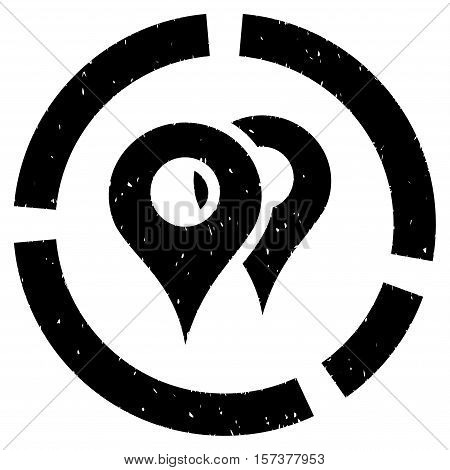 Geo Diagram grainy textured icon for overlay watermark stamps. Flat symbol with scratched texture. Dotted vector black ink rubber seal stamp with grunge design on a white background.