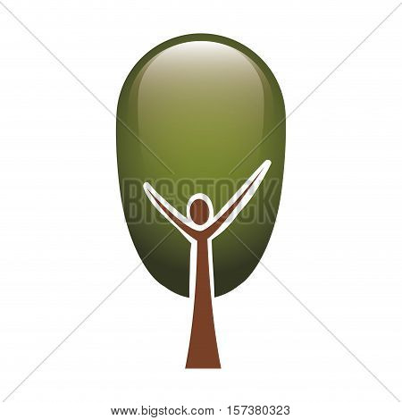 colorful tree trunk human with foliage shape leaf oval vector illustration