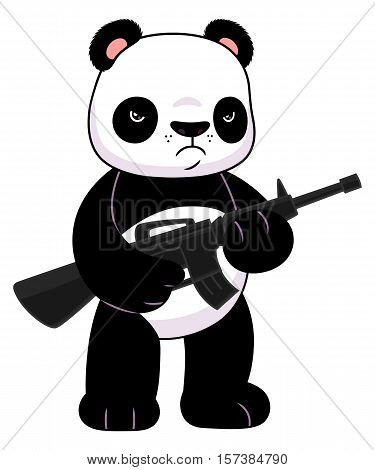 Cute cartoon panda with a riffle. Vector illustration.