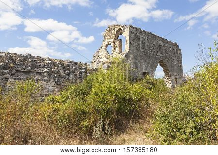 Crimea. Cave city Mangup Kale. The ruins of the palace and citadel.