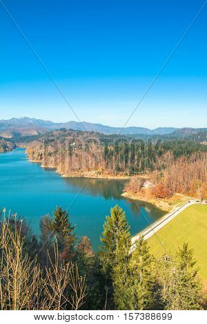 Panoramic view of Lokvarsko lake, beautiful mountain autumn landscape, Lokve, Gorski kotar, Croatia