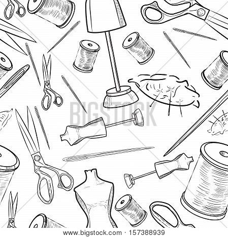 Hand drawn sewing pattern. Vector illustration, EPS 10