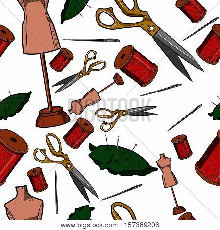 Hand drawn sewing pattern. Vector illustration, EPS 10