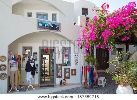 Santorini Greece - October 19 2015: Pyrgos a fashion store in the village
