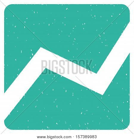 Analytics Chart grainy textured icon for overlay watermark stamps. Flat symbol with scratched texture. Dotted vector cyan ink rubber seal stamp with grunge design on a white background.